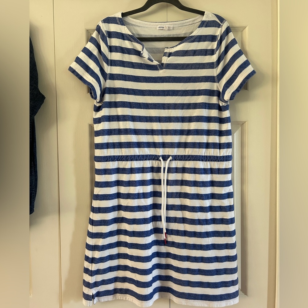 Talbots Dress Women’s Size L blue white Stripe Beach Coverup Hello Saturday